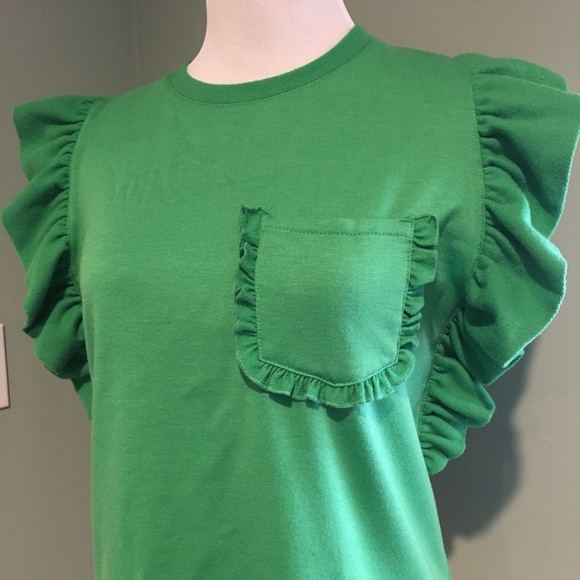 NWOT Drew XS Kelly Green Ruffle Top - Picture 2 of 6